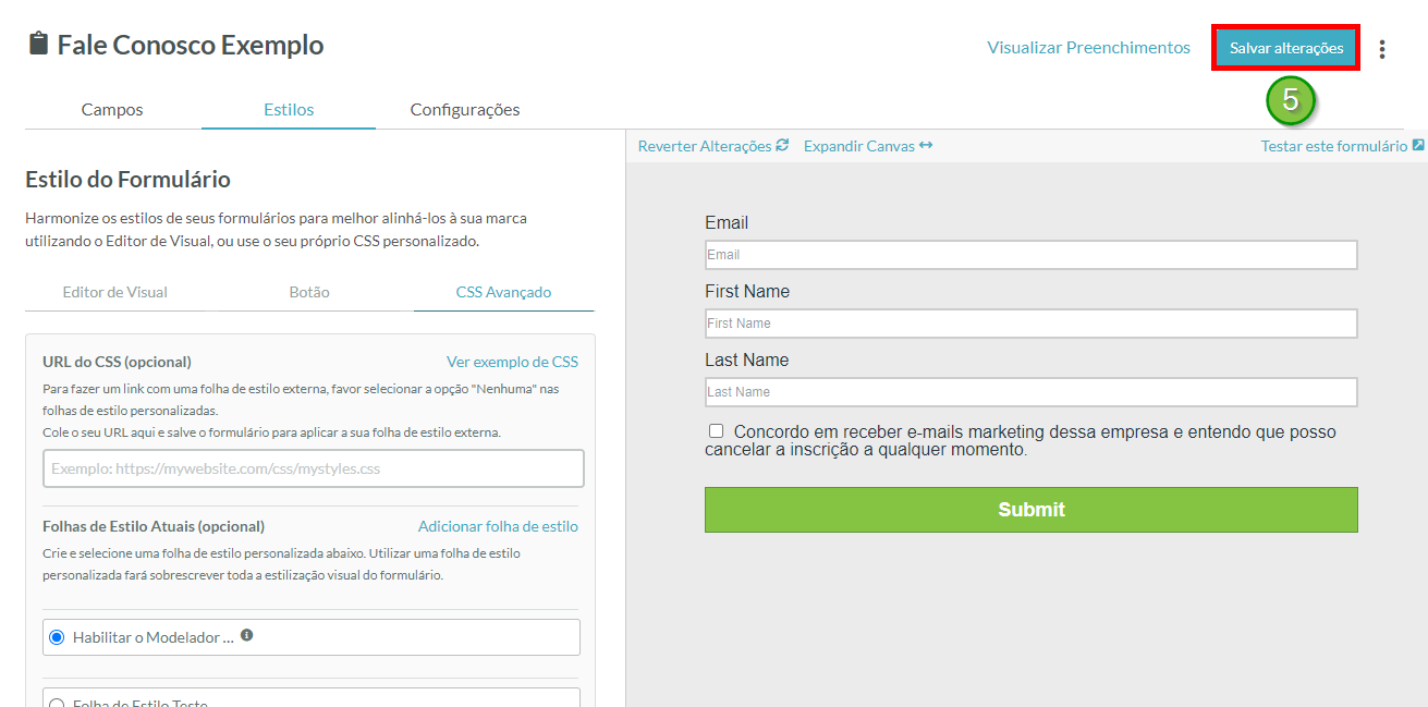 Visual Styler Ativado Salvar Formulário
