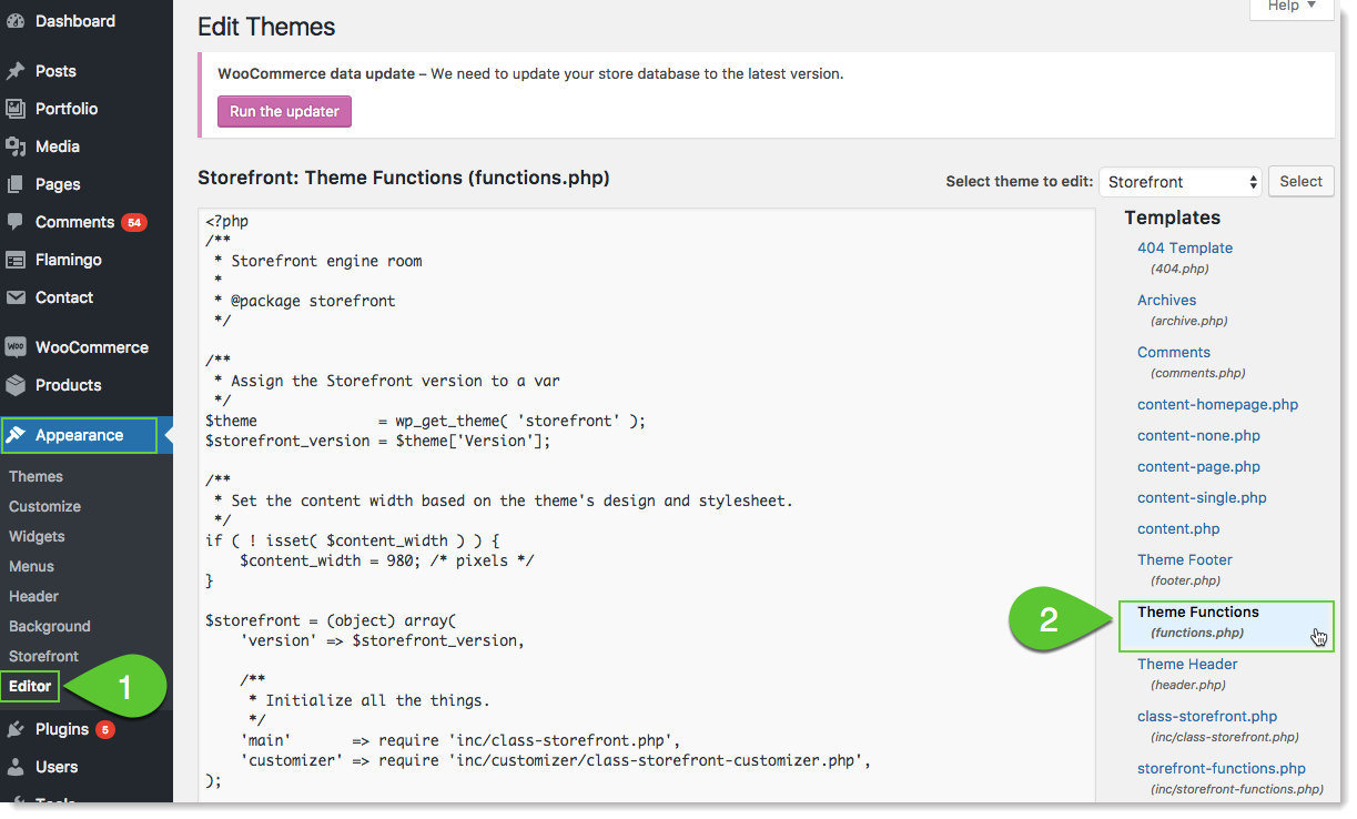 Editor de Tema WordPress Functions