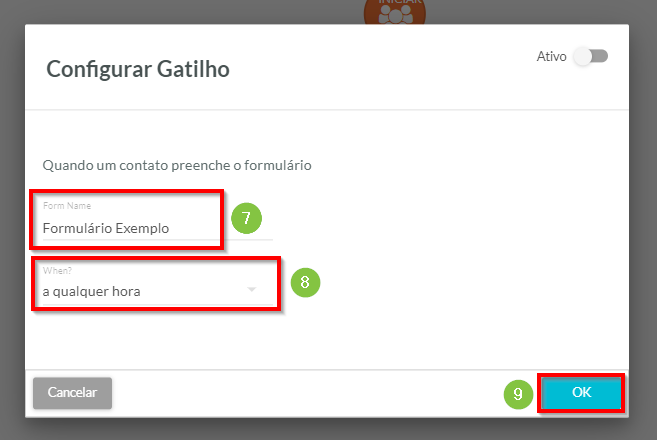 Configurações de ação