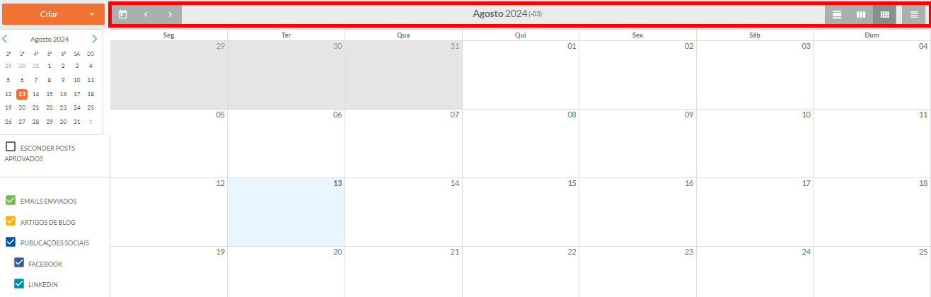 Modificando a Visualização do Calendário