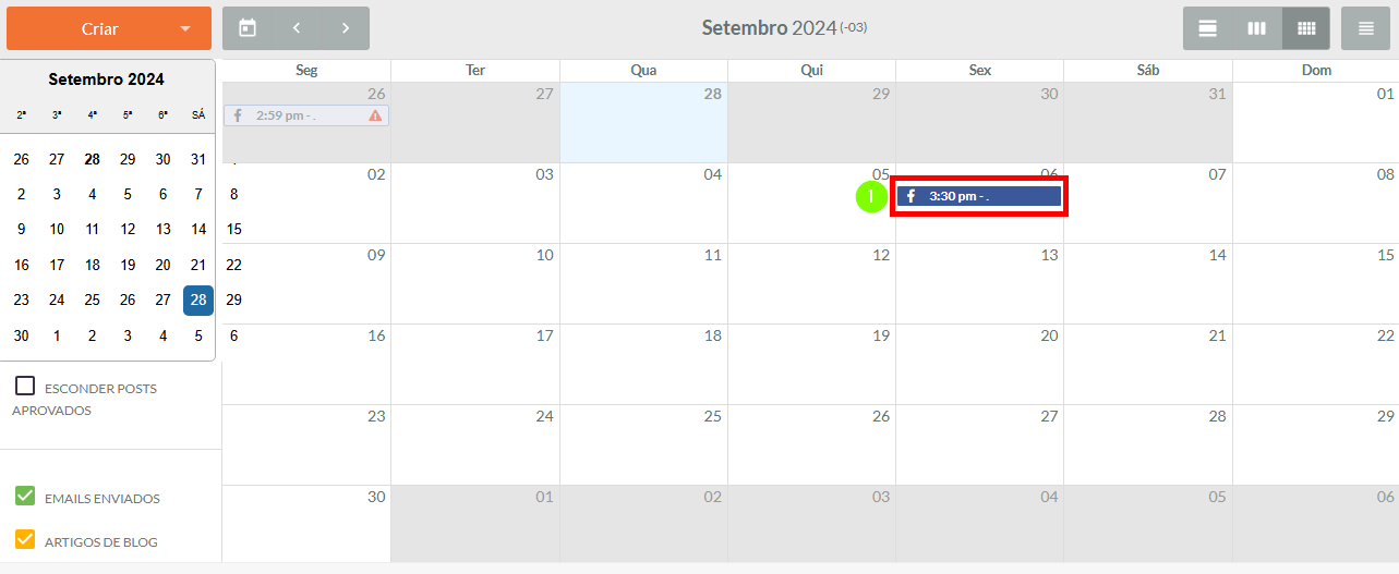 Clique na Postagem no Calendário