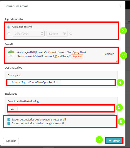 Preencha os detalhes do envio de e-mail