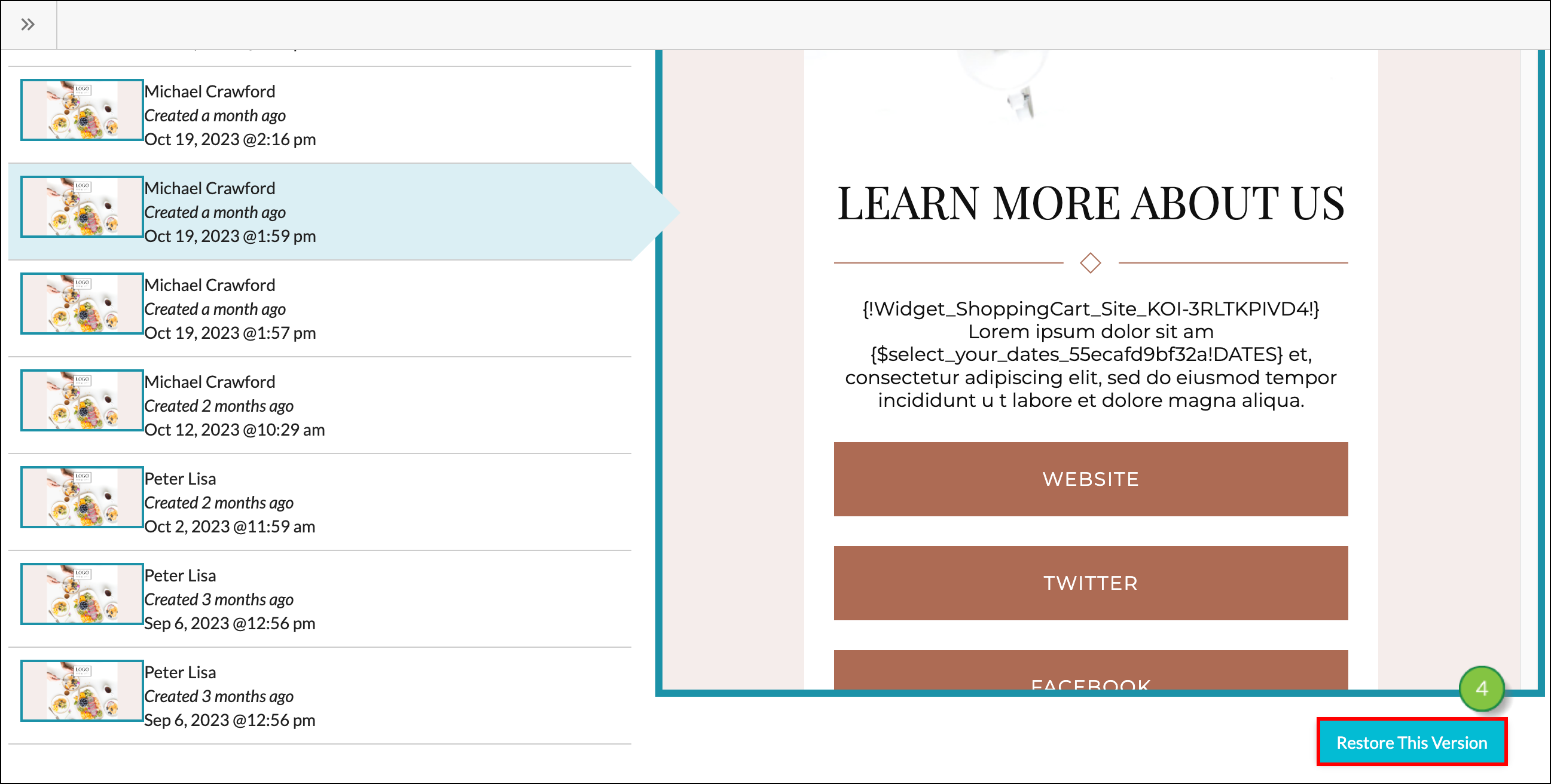 Clique no botão azul Restaurar Esta Versão